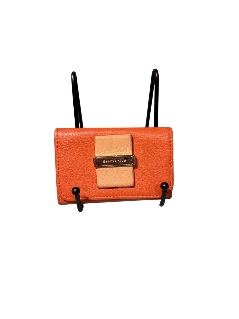 See By Chloe Coral Orange Leather 6-Ring Key Case Holder Wallet Gold Hardware